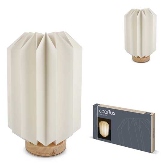 Coollux faltbare Papier-LED-Lampe Eos auf Holzsockel, 25 cm (Briefkastengröße)