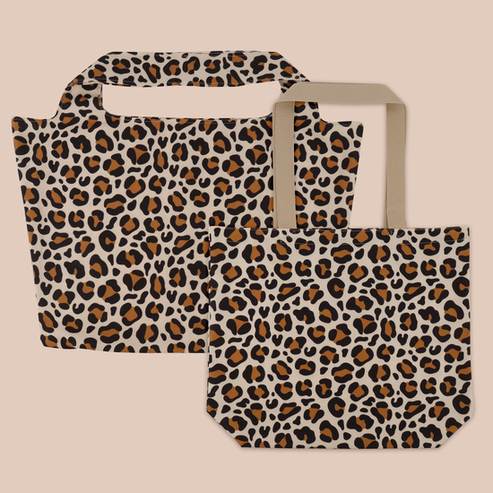 Strandtasche Leoparden Druck beige DKE079 46 x 40+2 x 6 cm  beige mit Druck schwarz/braun