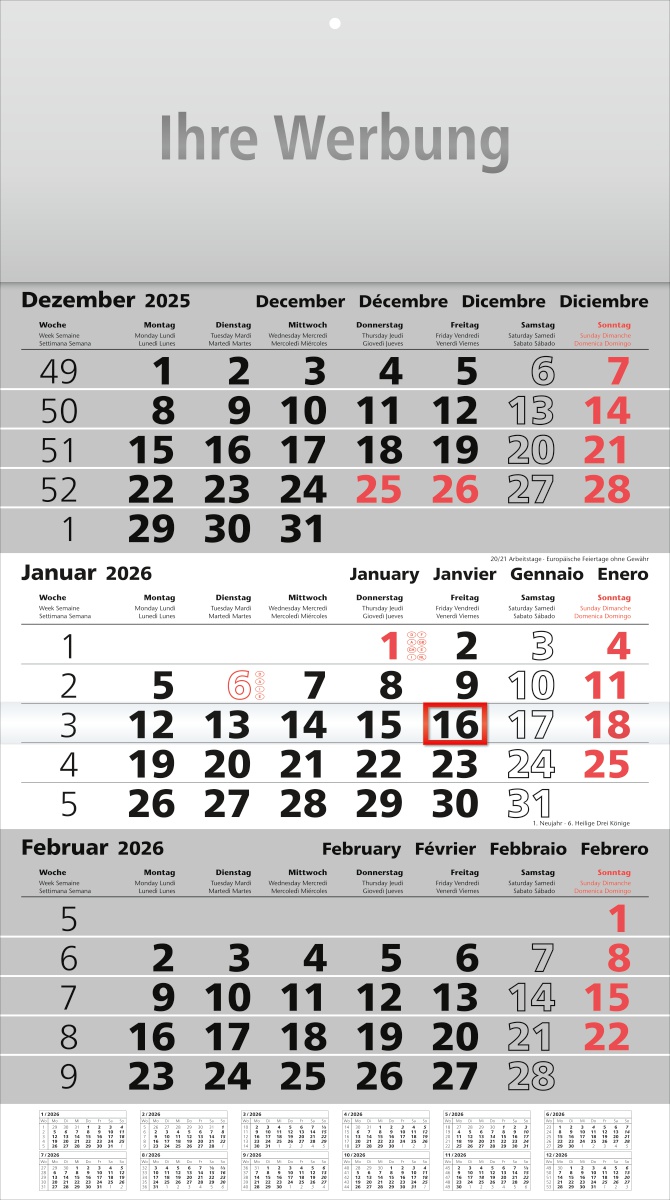 Dreimonatsplaner Assistent-plus grau - Monatsplaner