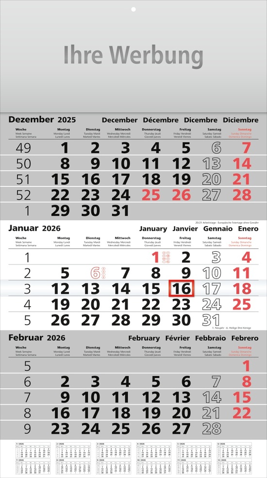 Dreimonatsplaner Assistent-plus grau - Monatsplaner