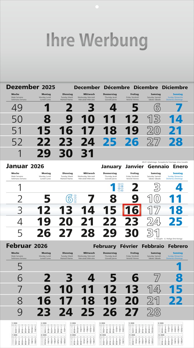 Dreimonatsplaner Assistent-plus grau/blau - Monatsplaner