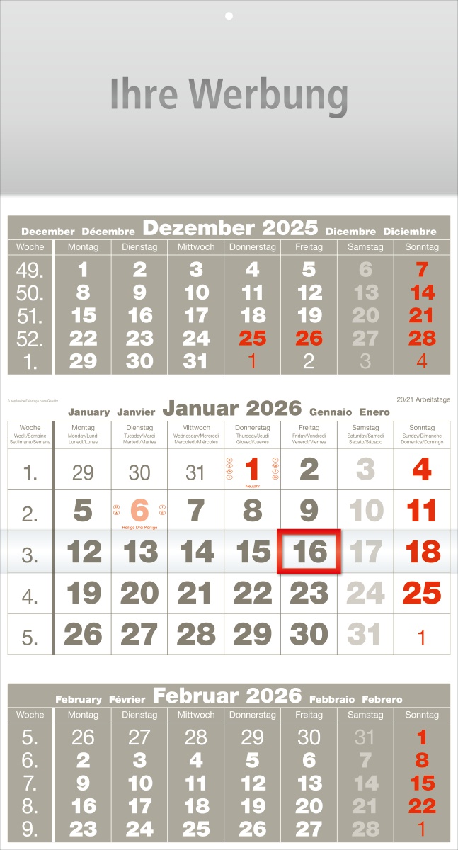 Dreimonatsplaner Compact-basic grau - Monatsplaner