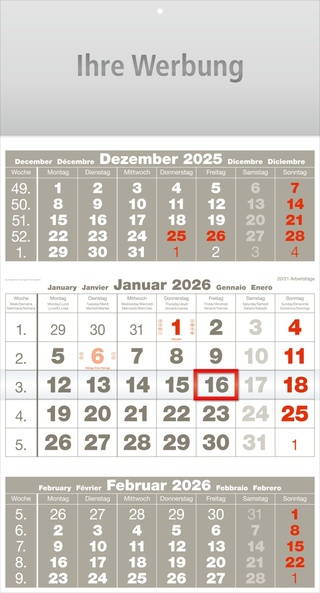 Dreimonatsplaner Compact-basic grau - Monatsplaner