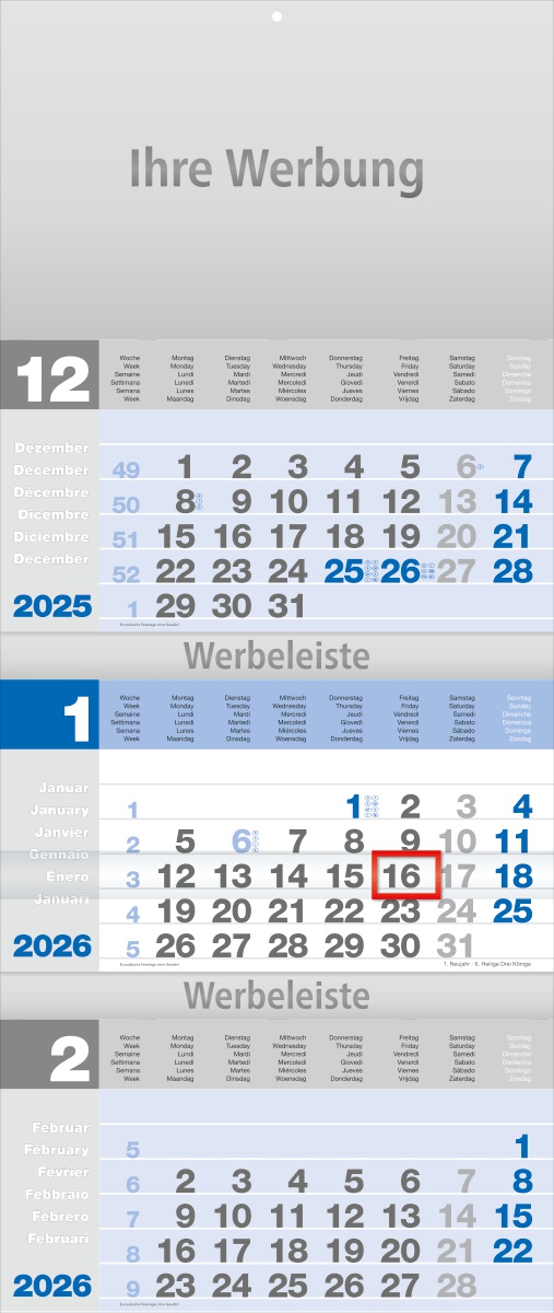 Dreimonatsplaner Design-trio blau - Monatsplaner