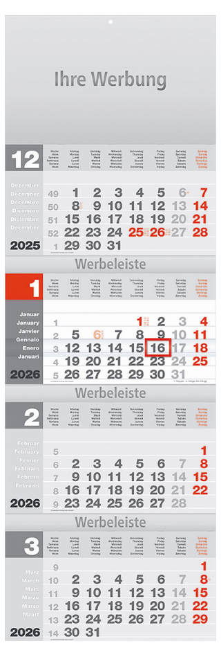 4-Monatskalender Design-quattro rot