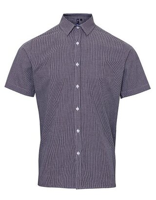 Men`s Microcheck (Gingham) Short Sleeve Cotton Shirt