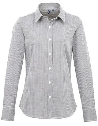 Ladies` Microcheck (Gingham) Long Sleeve Cotton Shirt