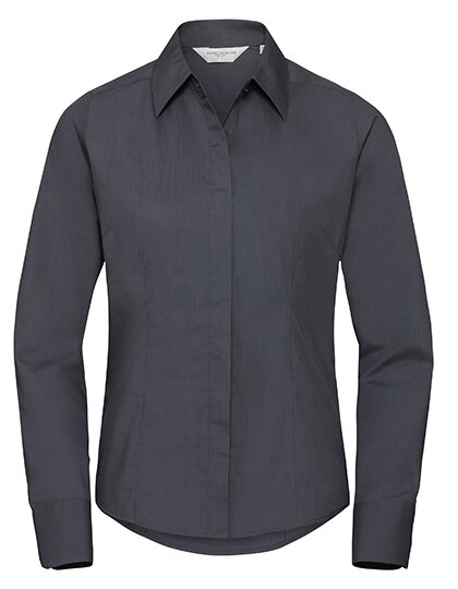 Ladies` Long Sleeve Fitted Polycotton Poplin Shirt