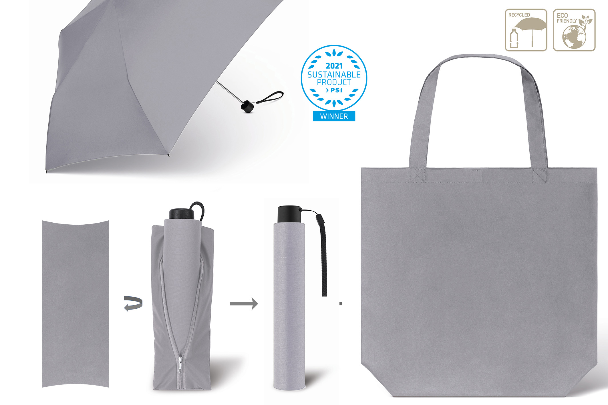 Taschenschirm mit Einkaufstasche SCHIRM & SHOPPER RPET