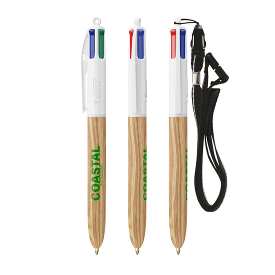 BIC® 4 Farben Wood Style mit Lanyard